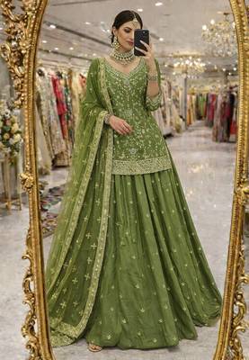 Heavy Embroidery Sequins Work Lehenga Choli Set 1