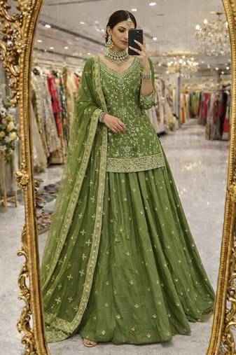  Heavy Embroidery Sequins Work Lehenga Choli Set
