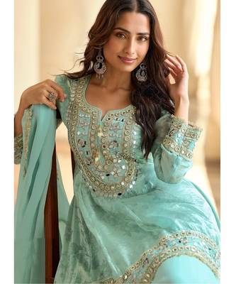 Light blue crepe silk sharara suits free size stitched upto 42 2