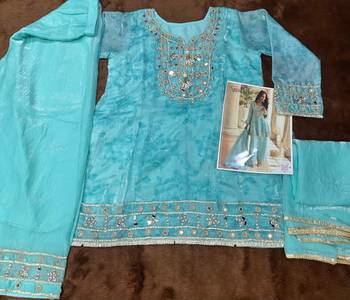 Light blue crepe silk sharara suits free size stitched upto 42 3