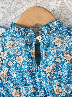 Blue floral print cotton ruffle sleeve fit & flare kids dress 4