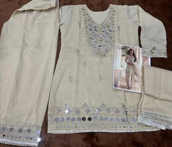 Ivory chinon silk full stitched free size palazzo suits upto 42 3