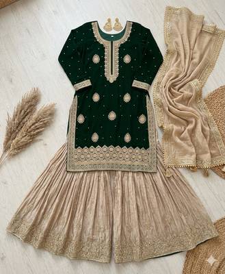 Green & beige designer sharara suit 2