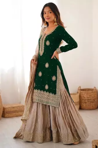 Green & beige designer sharara suit