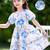 Sky blue floral print organza layered ruffle kids dress