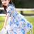 Sky blue floral print organza layered ruffle kids dress