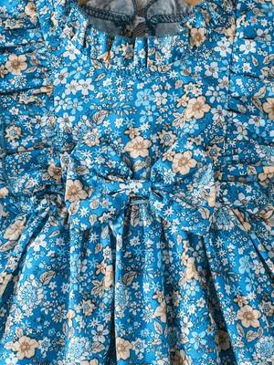 Blue floral print cotton ruffle sleeve fit & flare kids dress 5