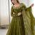 Olive Color Embroidery Sequence Work Crunchy Silk Gown Set
