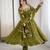 Olive Color Embroidery Sequence Work Crunchy Silk Gown Set