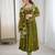 Olive Color Embroidery Sequence Work Crunchy Silk Gown Set