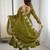 Olive Color Embroidery Sequence Work Crunchy Silk Gown Set