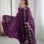 Purple Color Embroidery Sequence Work Crunchy Silk Gown Set
