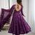 Purple Color Embroidery Sequence Work Crunchy Silk Gown Set