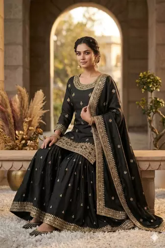 Black and gold party wear set