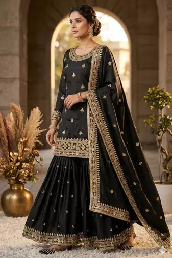 Black and gold party wear set