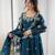 Teal Color Embroidery Sequence Work Crunchy Silk Gown Set
