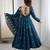 Teal Color Embroidery Sequence Work Crunchy Silk Gown Set