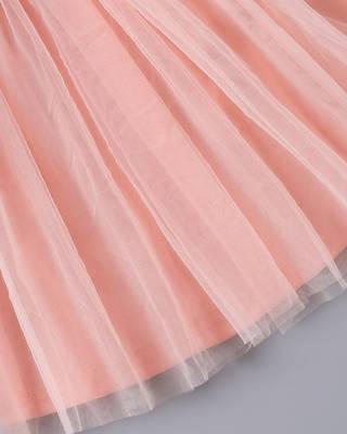 Peach floral embellished knit & tulle fit & flare kids dress 5