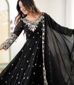 Black Color Embroidery Rainbow Sequence With Moti Work  Faux Georgette Gown Set