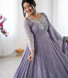 Lavender Color Embroidery Rainbow Sequence With Moti Work  Faux Georgette Gown Set