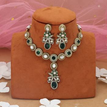 green color american diamond necklace set with earrings 2