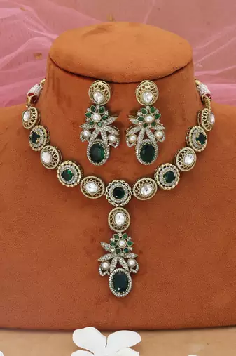 green color american diamond necklace set with earrings