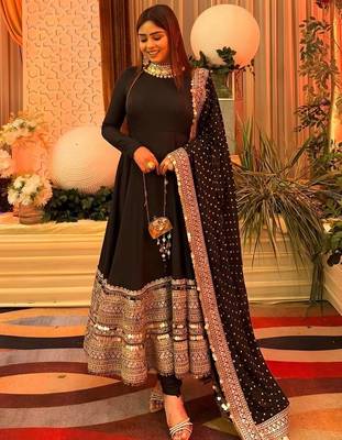 Black Color codding sequence work gown set 2