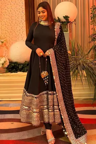 Black Color codding sequence work gown set