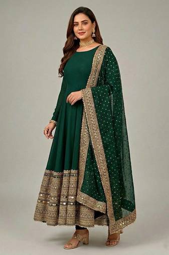 Green Color codding sequence work gown set