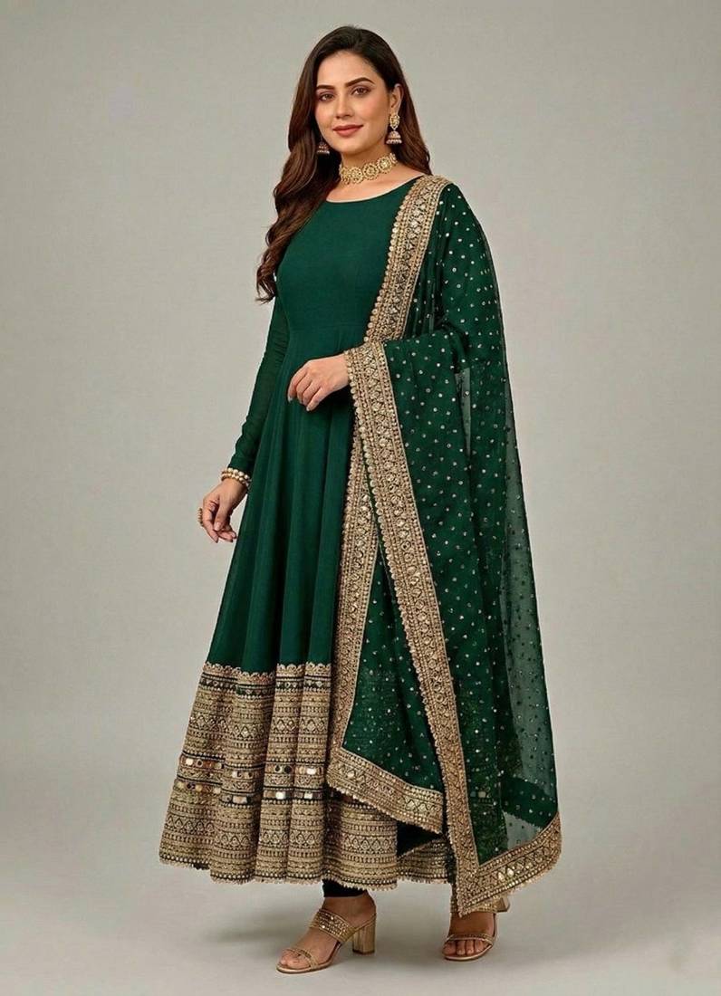 Green Color codding sequence work gown set