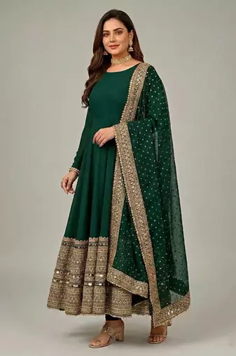 Green Color codding sequence work gown set