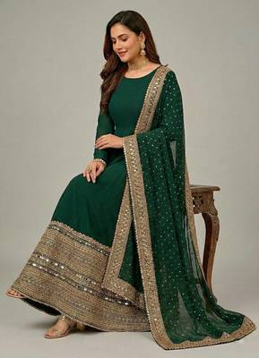 Green Color codding sequence work gown set 2