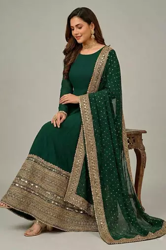 Green Color codding sequence work gown set
