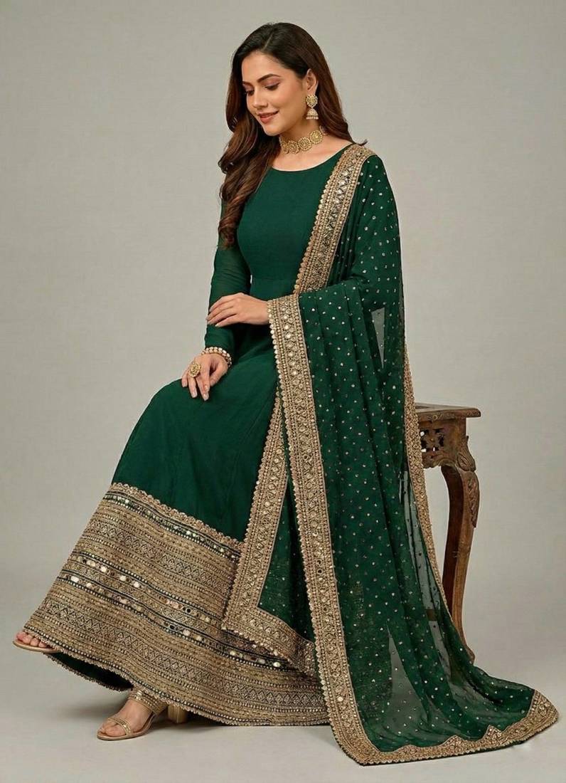 Green Color codding sequence work gown set