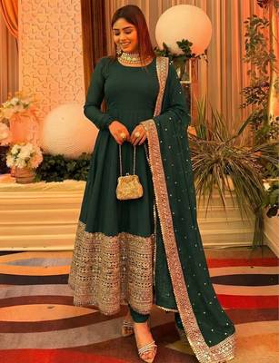 Green Color codding sequence work gown set 2
