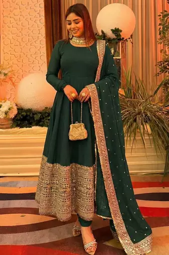 Green Color codding sequence work gown set
