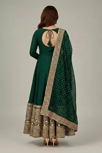 Green Color codding sequence work gown set