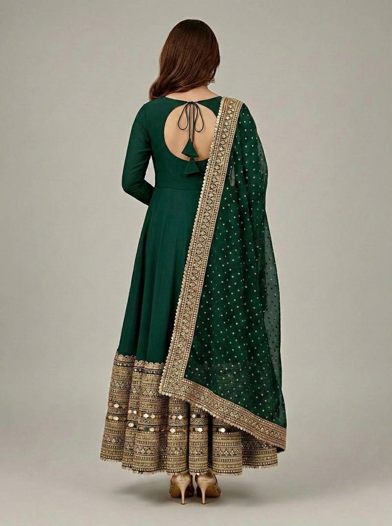Green Color codding sequence work gown set