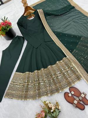 Green Color codding sequence work gown set 3