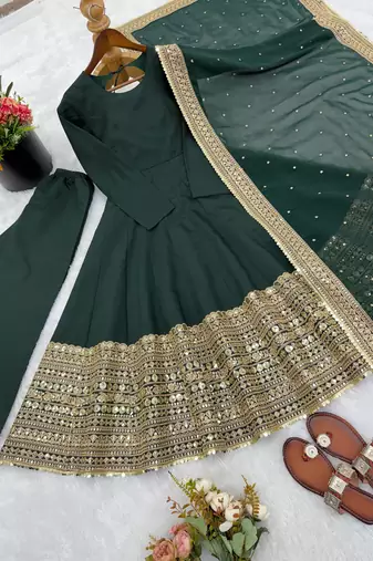 Green Color codding sequence work gown set
