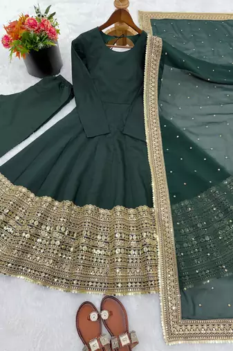 Green Color codding sequence work gown set