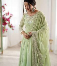 Light Green Color Embroidery Rainbow Sequence With Moti Work  Faux Georgette Gown Set