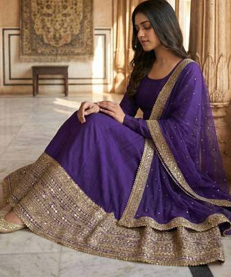 Purple color codding sequence work gown set 2