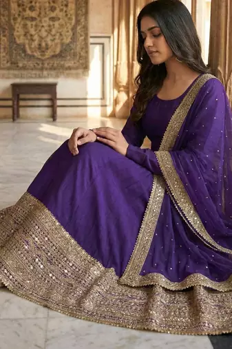 Purple color codding sequence work gown set