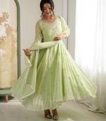 Light Green Color Embroidery Rainbow Sequence With Moti Work  Faux Georgette Gown Set