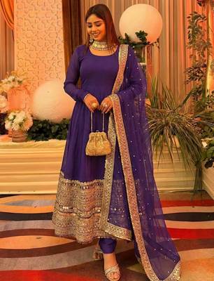 Purple color codding sequence work gown set 3