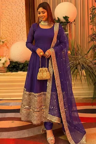 Purple color codding sequence work gown set