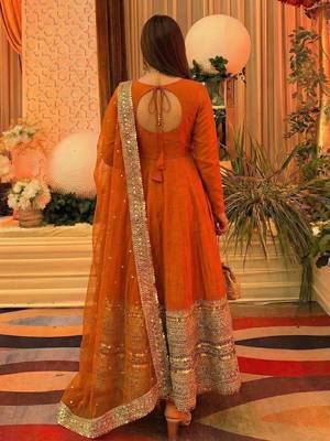 Orange Color codding sequence work gown set 3