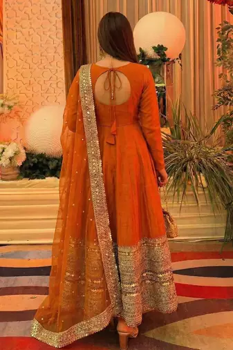 Orange Color codding sequence work gown set