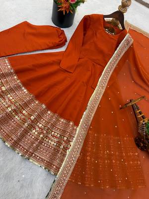 Orange Color codding sequence work gown set 4